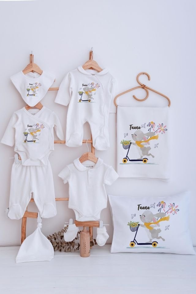 Lilabio Bebe Yaka İsme Özel Delux 12li Hastane Çıkışı Scooterlı Tavşan