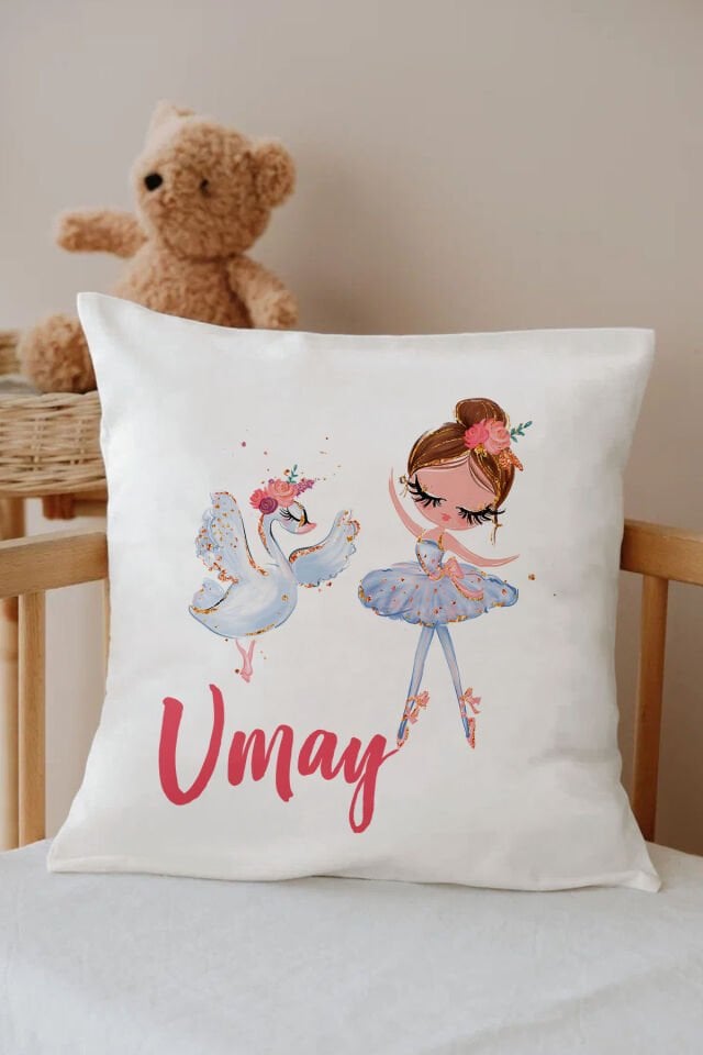 İsme Özel %100 Pamuk Çocuk Odası Kırlent Kılıfı-Balerin Model