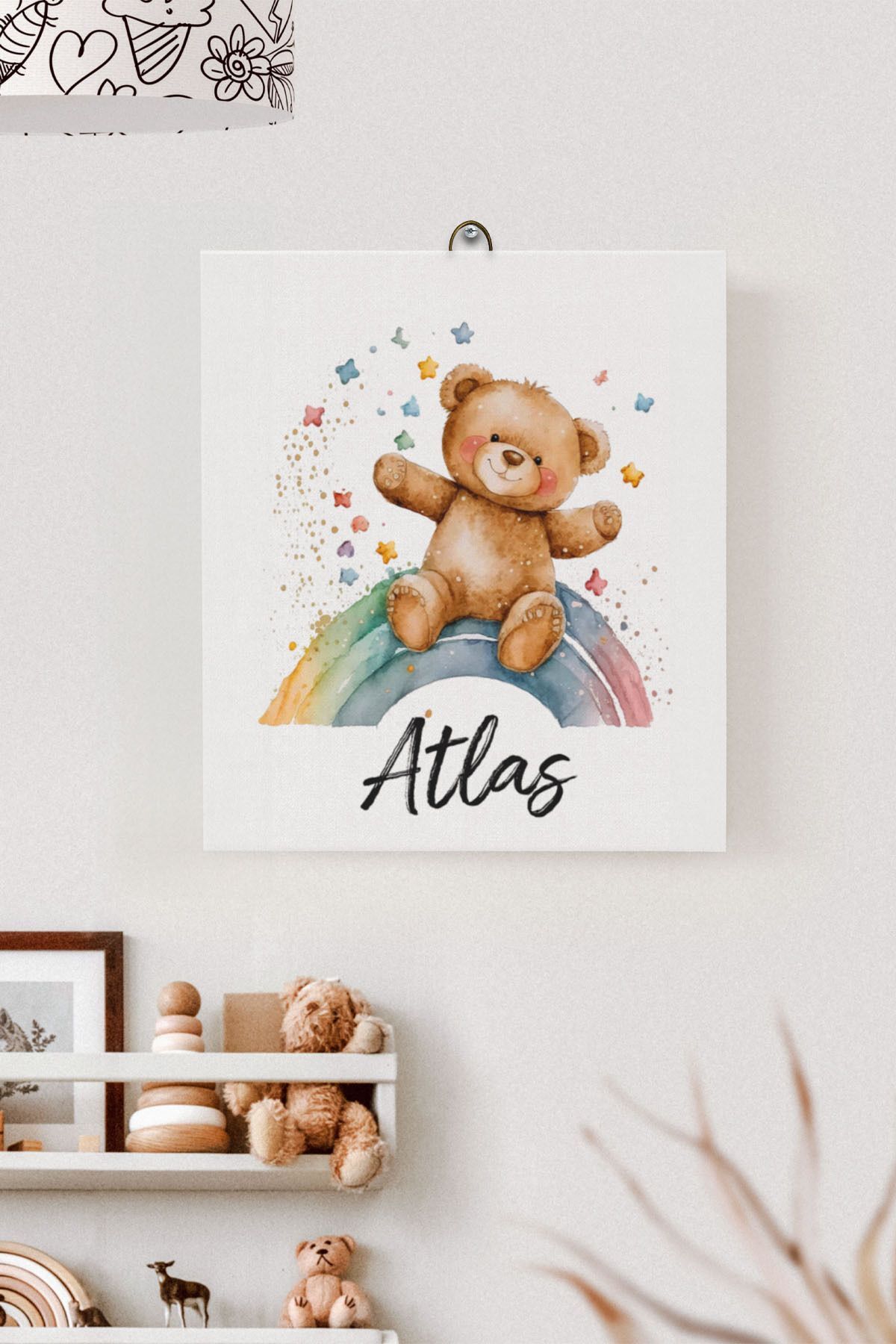 İsme Özel Çocuk Odası Kanvas Tablo Ayıcık (17x21 Cm)