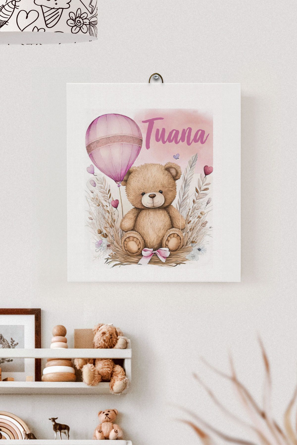 İsme Özel Çocuk Odası Kanvas Tablo Ayıcık (17x21 Cm)
