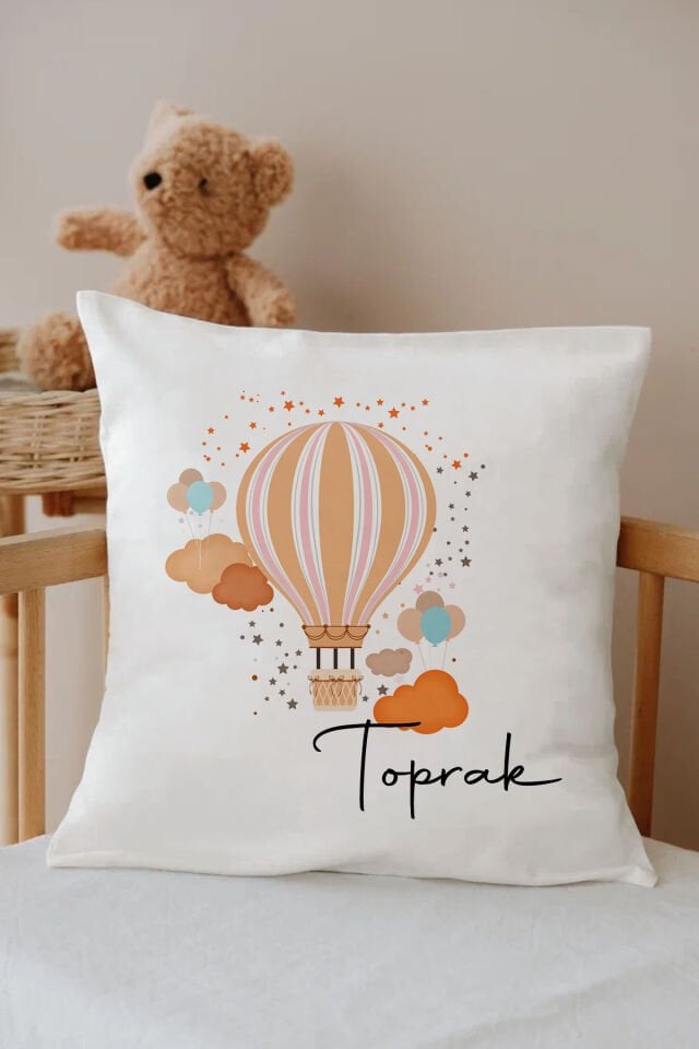 İsme Özel %100 Pamuk Çocuk Odası Kırlent Kılıfı-Balon