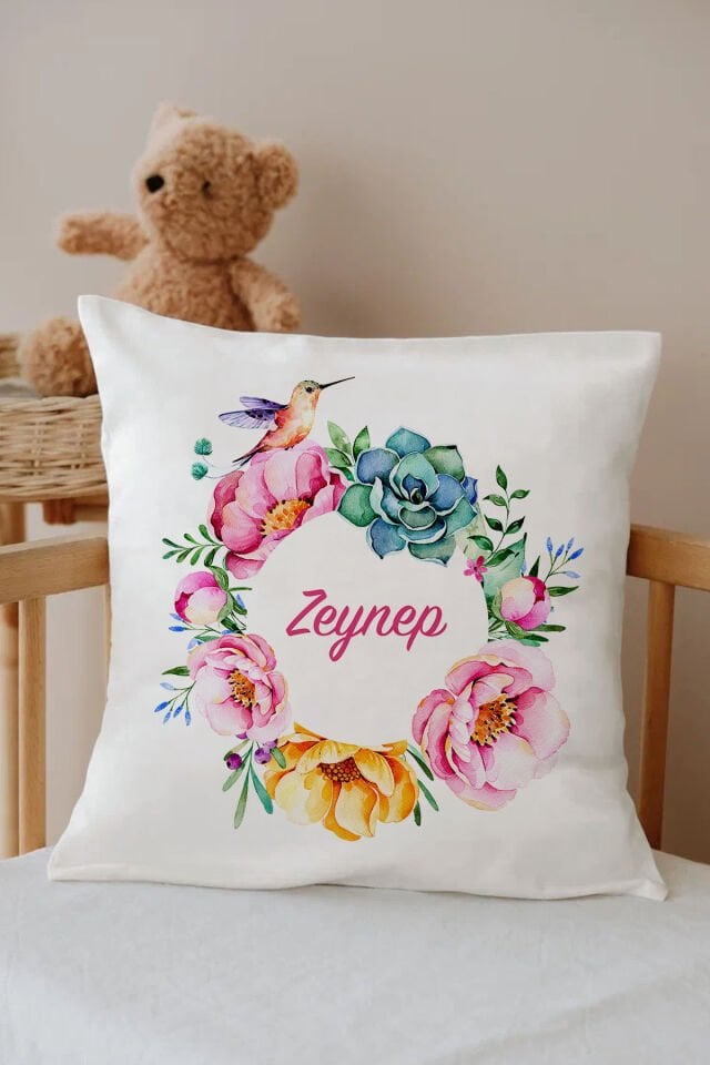 sme Özel %100 Pamuk Çocuk Odası Kırlent Kılıfı-Gül Çember