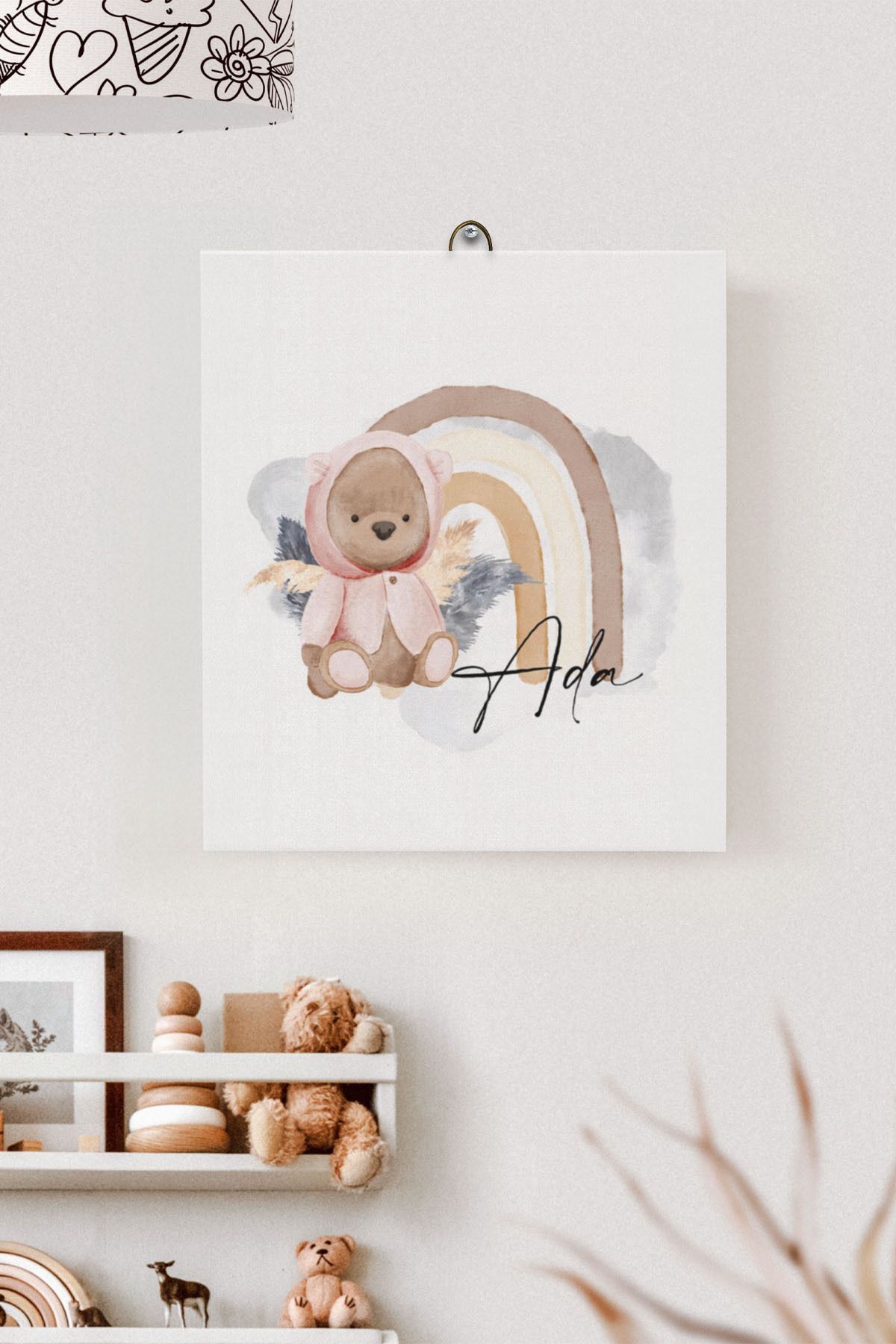 İsme Özel Çocuk Odası Kanvas Tablo Ayıcık (17x21 Cm)