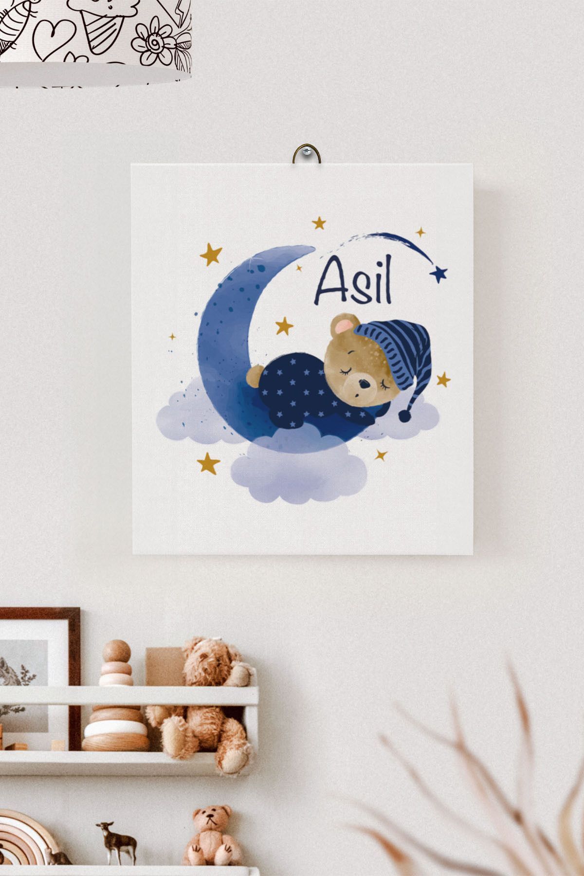 İsme Özel Çocuk Odası Kanvas Tablo Ayıcık (17x21 Cm)