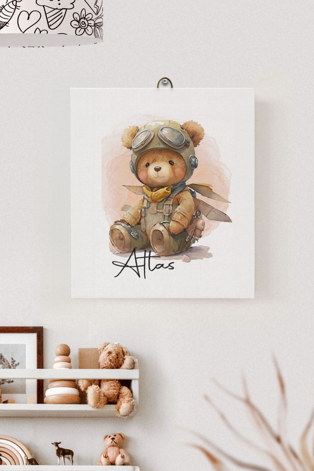 İsme Özel Çocuk Odası Kanvas Tablo Ayıcık (17x21 Cm)