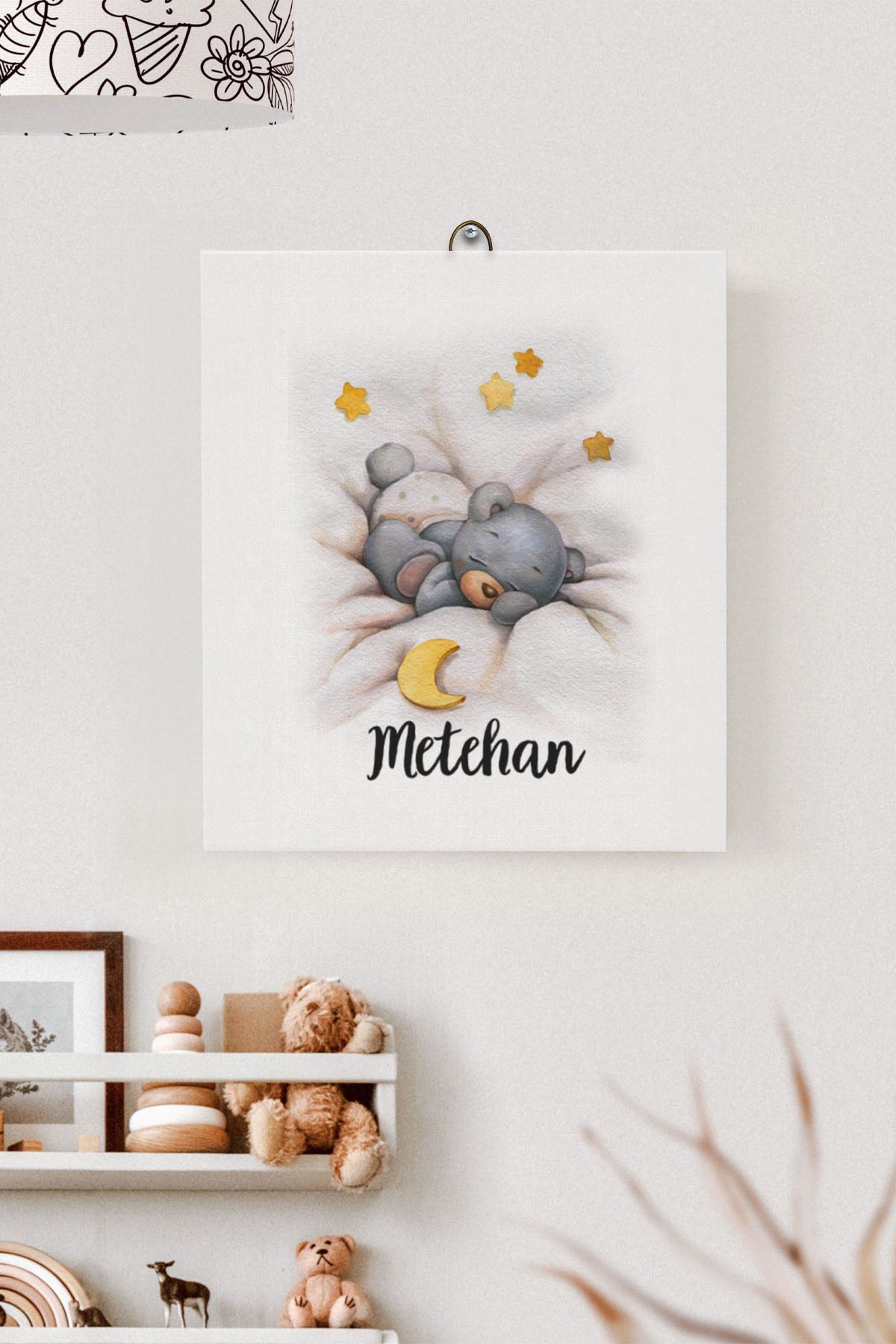 İsme Özel Çocuk Odası Kanvas Tablo Ayıcık (17x21 Cm)