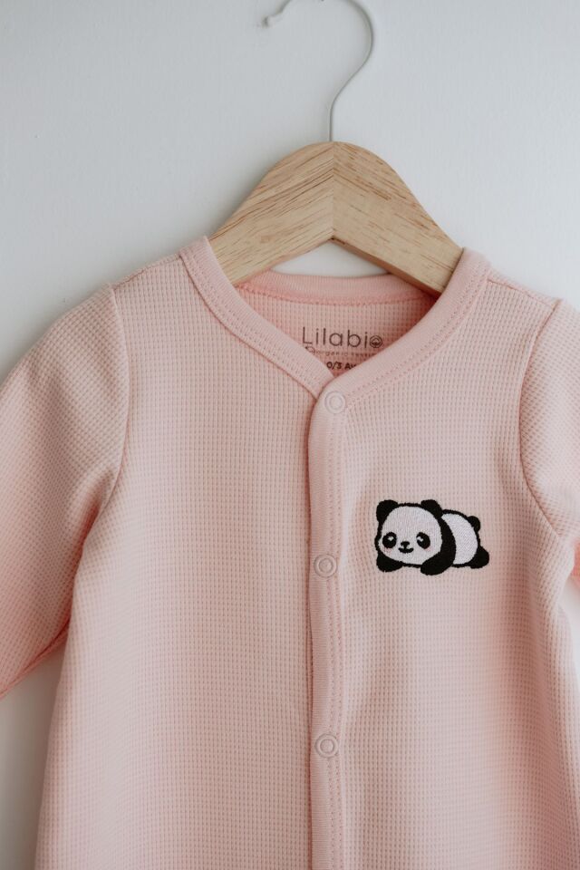 Uzun Kollu Nakış İşlemeli Waffle Kumaş Bebek Tulum 3 Ay - Pudra