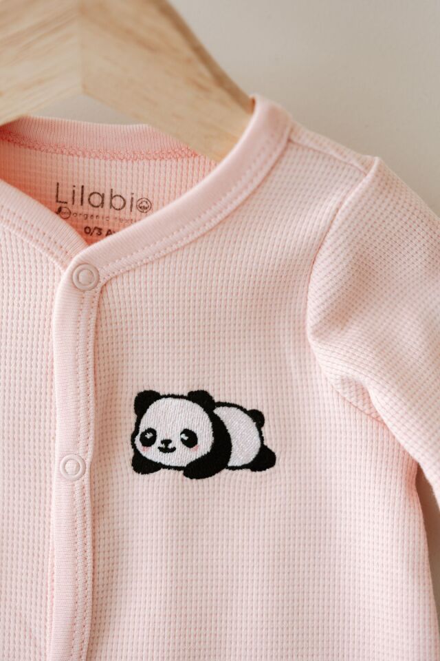 Uzun Kollu Nakış İşlemeli Waffle Kumaş Bebek Tulum 3 Ay - Pudra