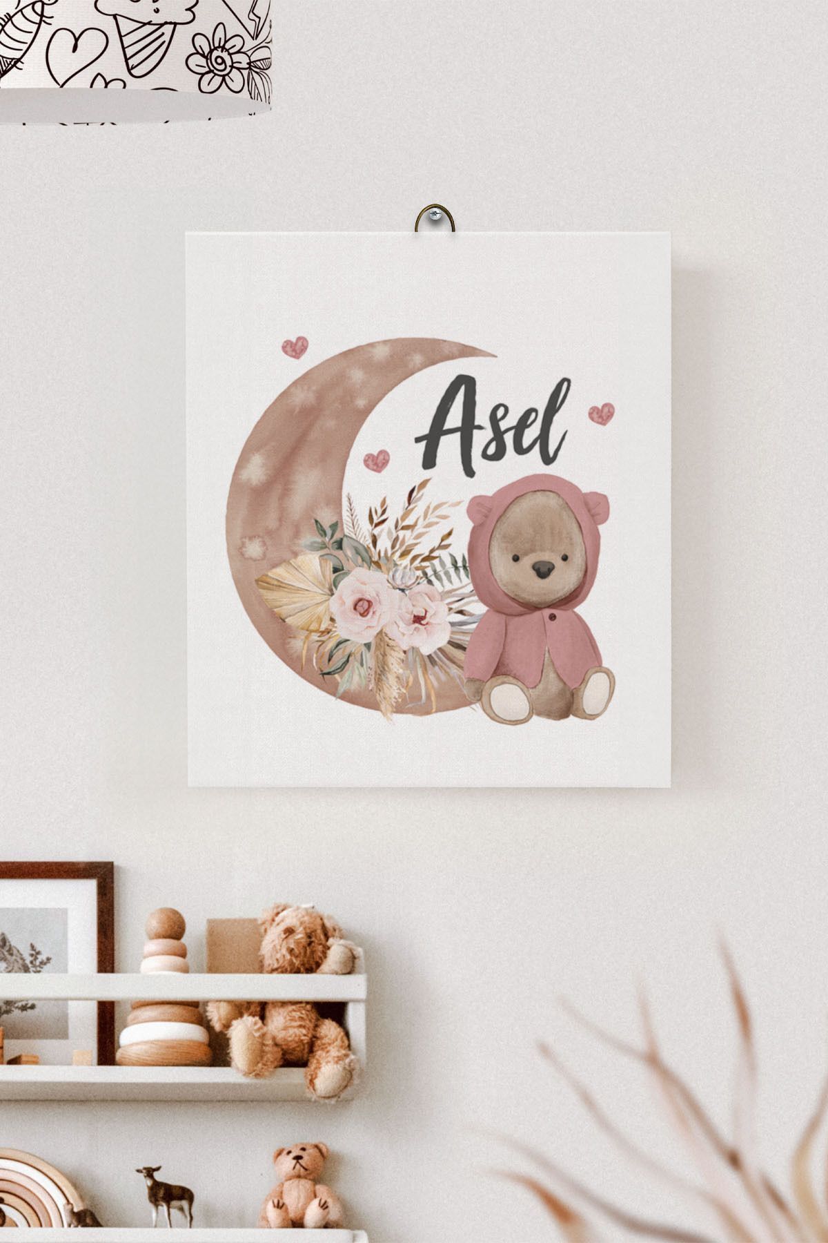 İsme Özel Çocuk Odası Kanvas Tablo Ayıcık (17x21 Cm)