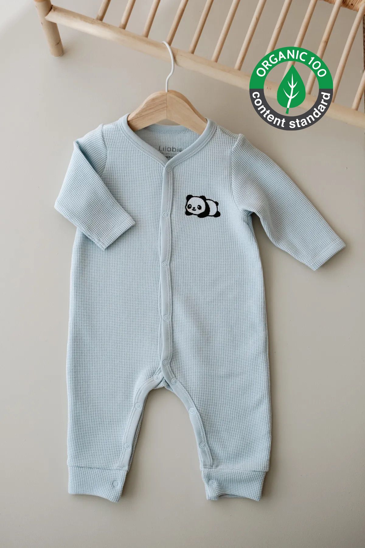 Uzun Kollu Nakış İşlemeli Waffle Kumaş Bebek Tulum 1 Yaş - Mavi