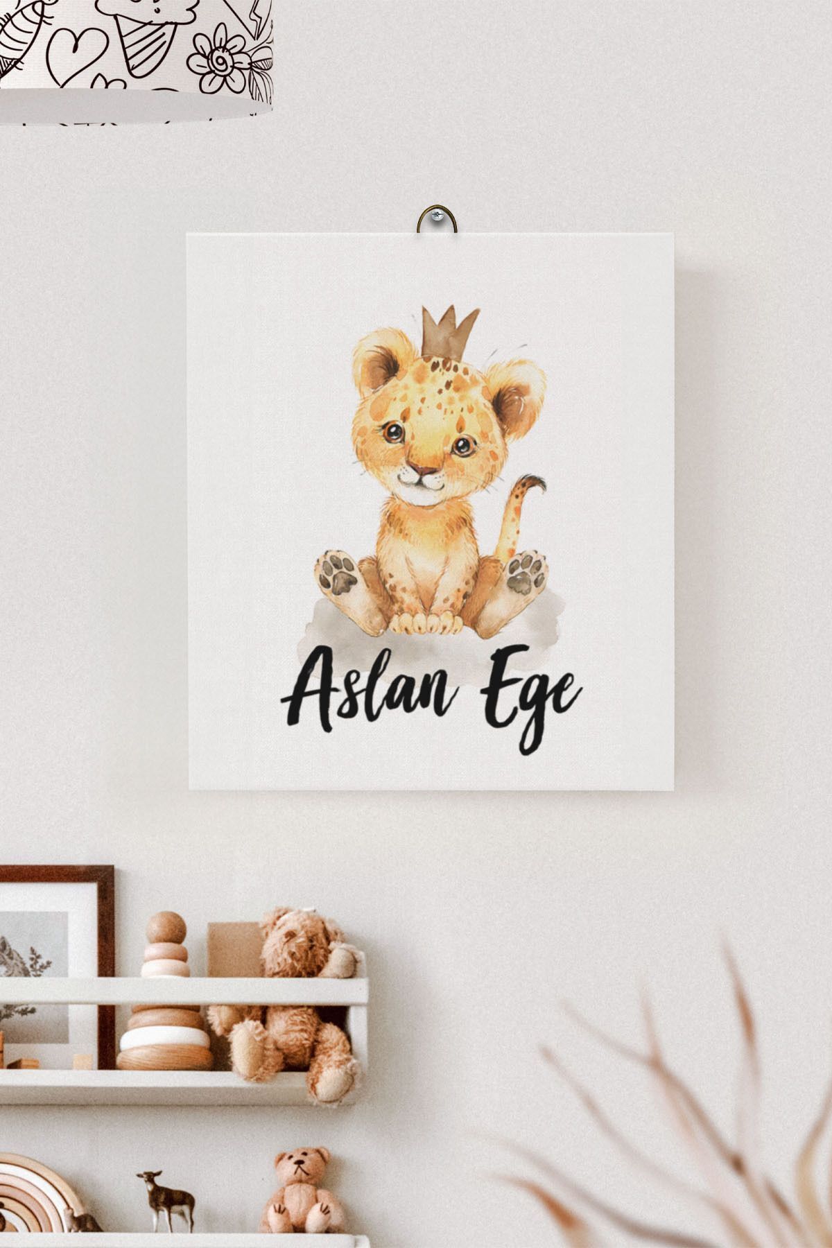 İsme Özel Çocuk Odası Kanvas Tablo Aslan (17x21 Cm)