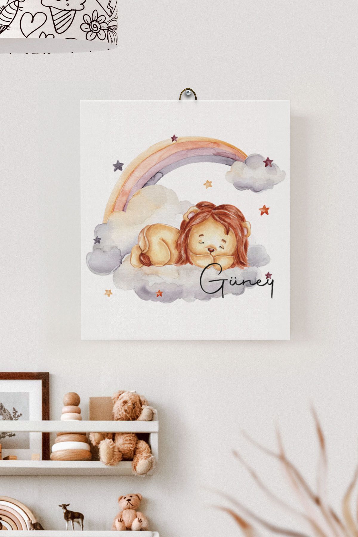 İsme Özel Çocuk Odası Kanvas Tablo Aslan (17x21 Cm)