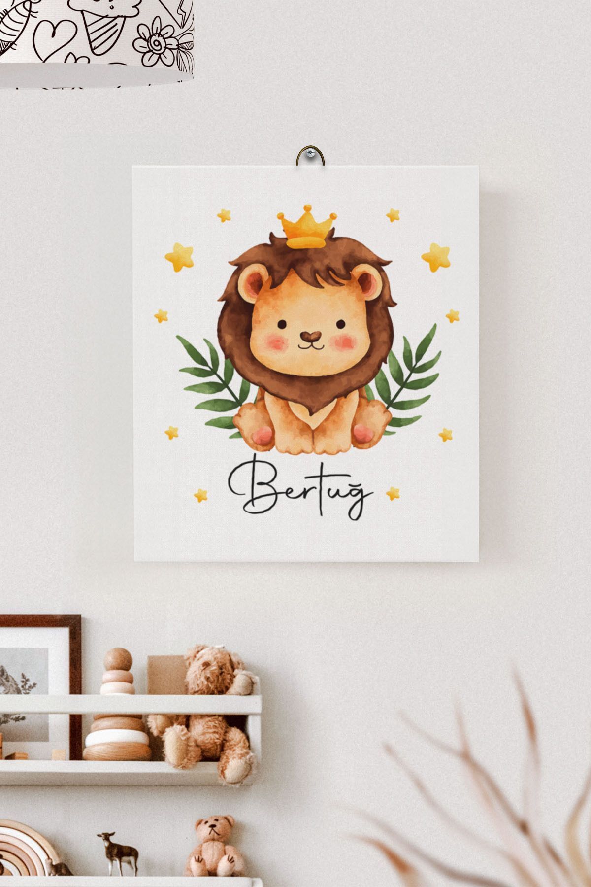 İsme Özel Çocuk Odası Kanvas Tablo Aslan (17x21 Cm)