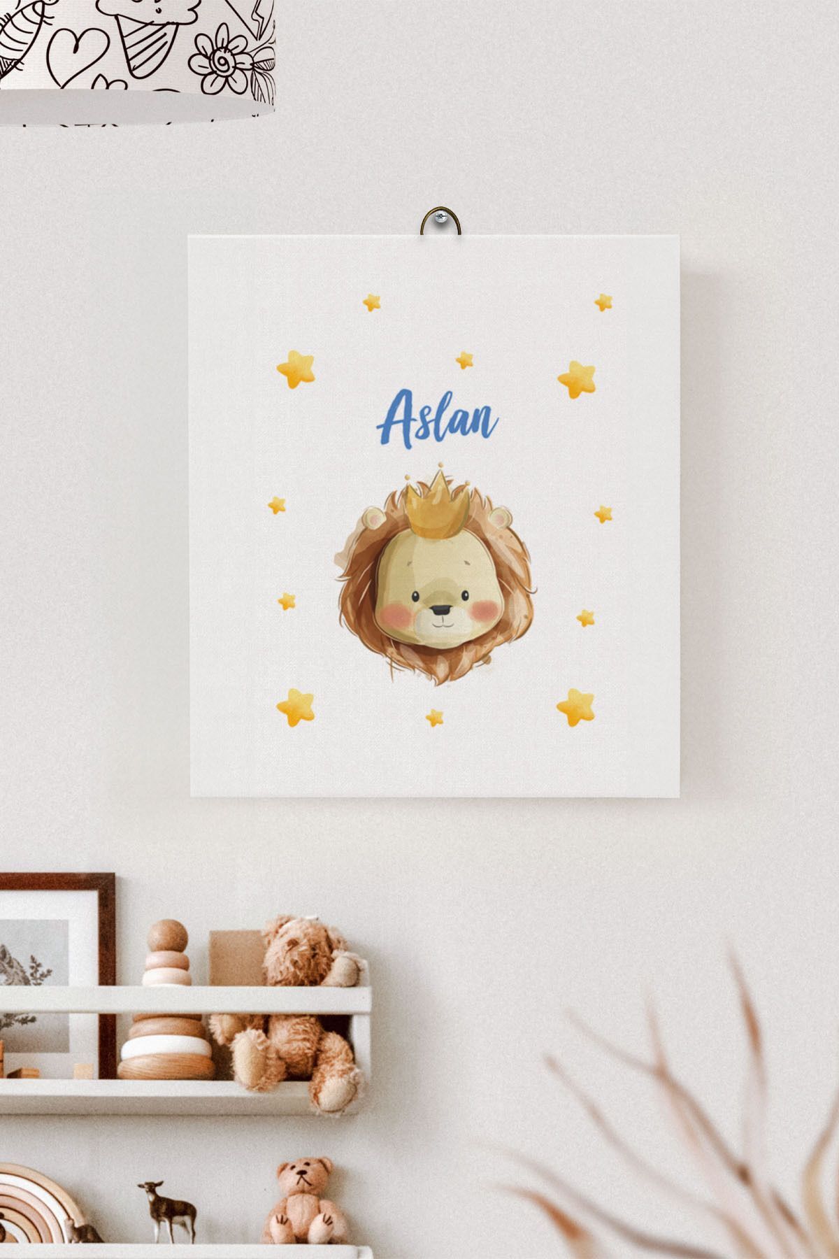 İsme Özel Çocuk Odası Kanvas Tablo Aslan (17x21 Cm)