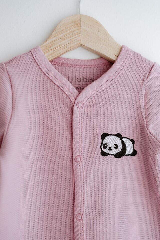 Uzun Kollu Nakış İşlemeli Waffle Kumaş Bebek Tulum 1 Yaş - Pembe