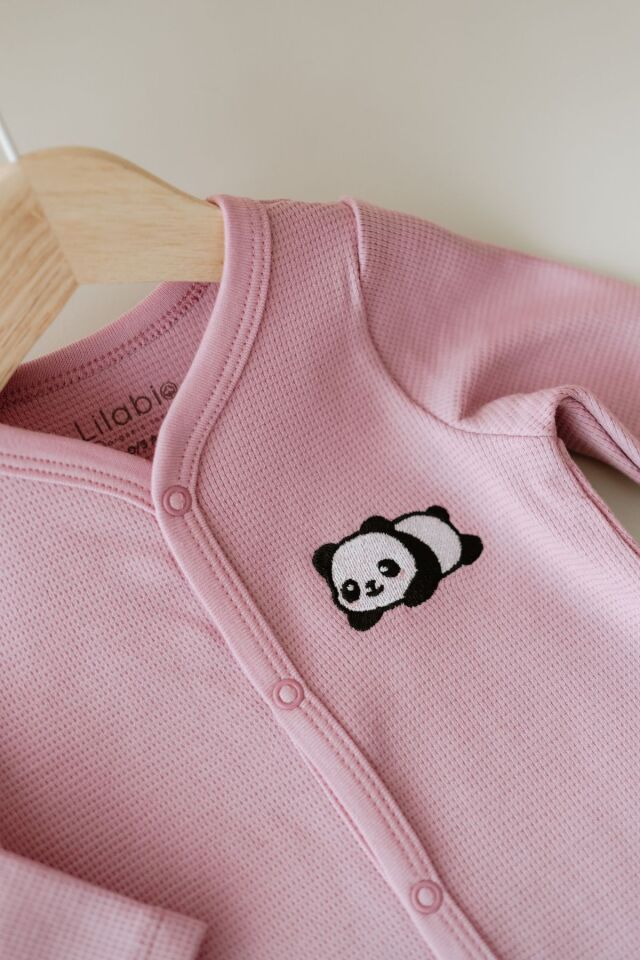 Uzun Kollu Nakış İşlemeli Waffle Kumaş Bebek Tulum 1 Yaş - Pembe