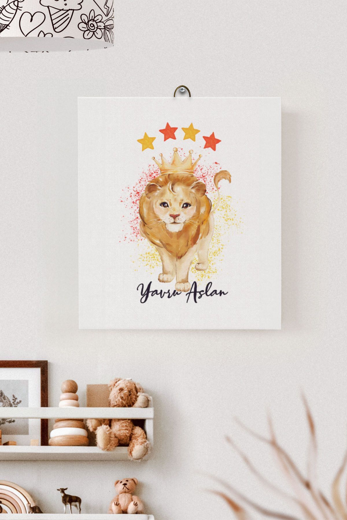İsme Özel Çocuk Odası Kanvas Tablo Aslan (17x21 Cm)