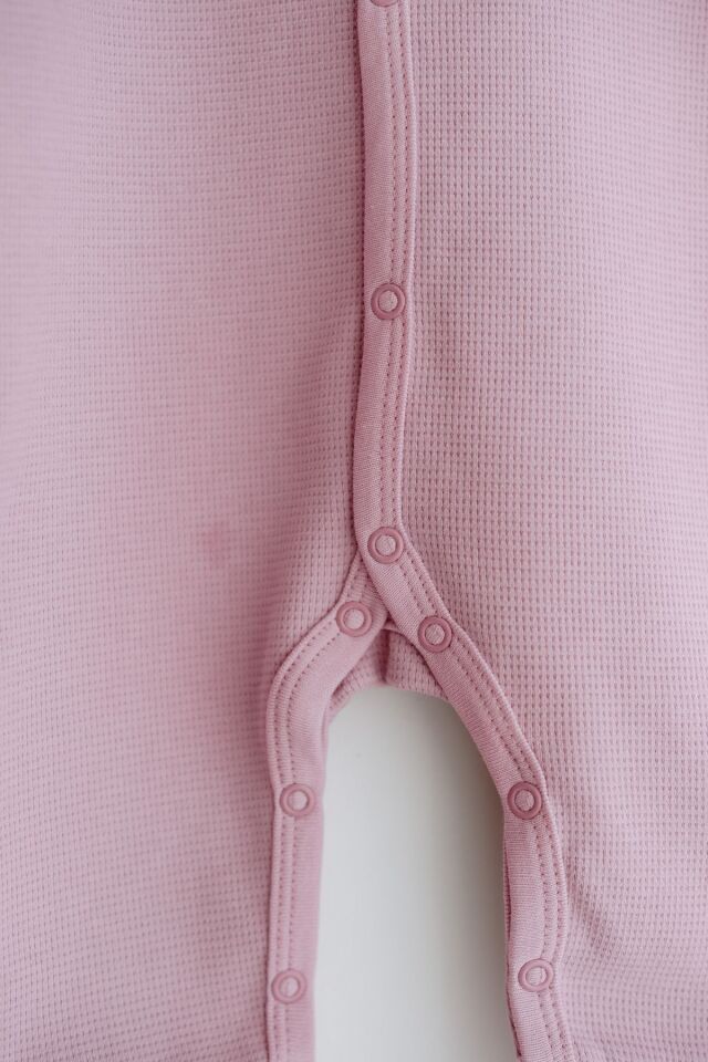 Uzun Kollu Nakış İşlemeli Waffle Kumaş Bebek Tulum 6 Ay - Pembe