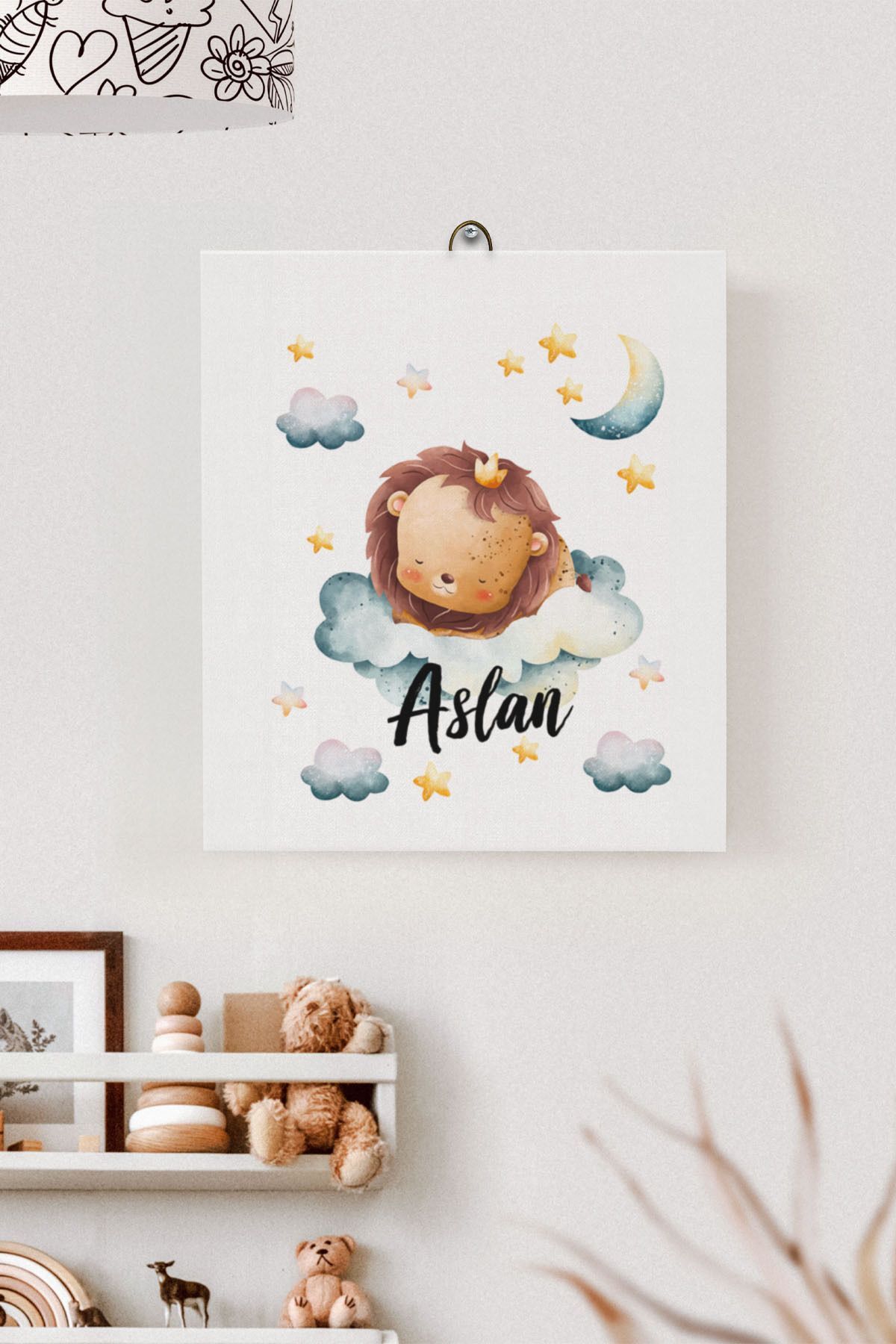 İsme Özel Çocuk Odası Kanvas Tablo Aslan (17x21 Cm)