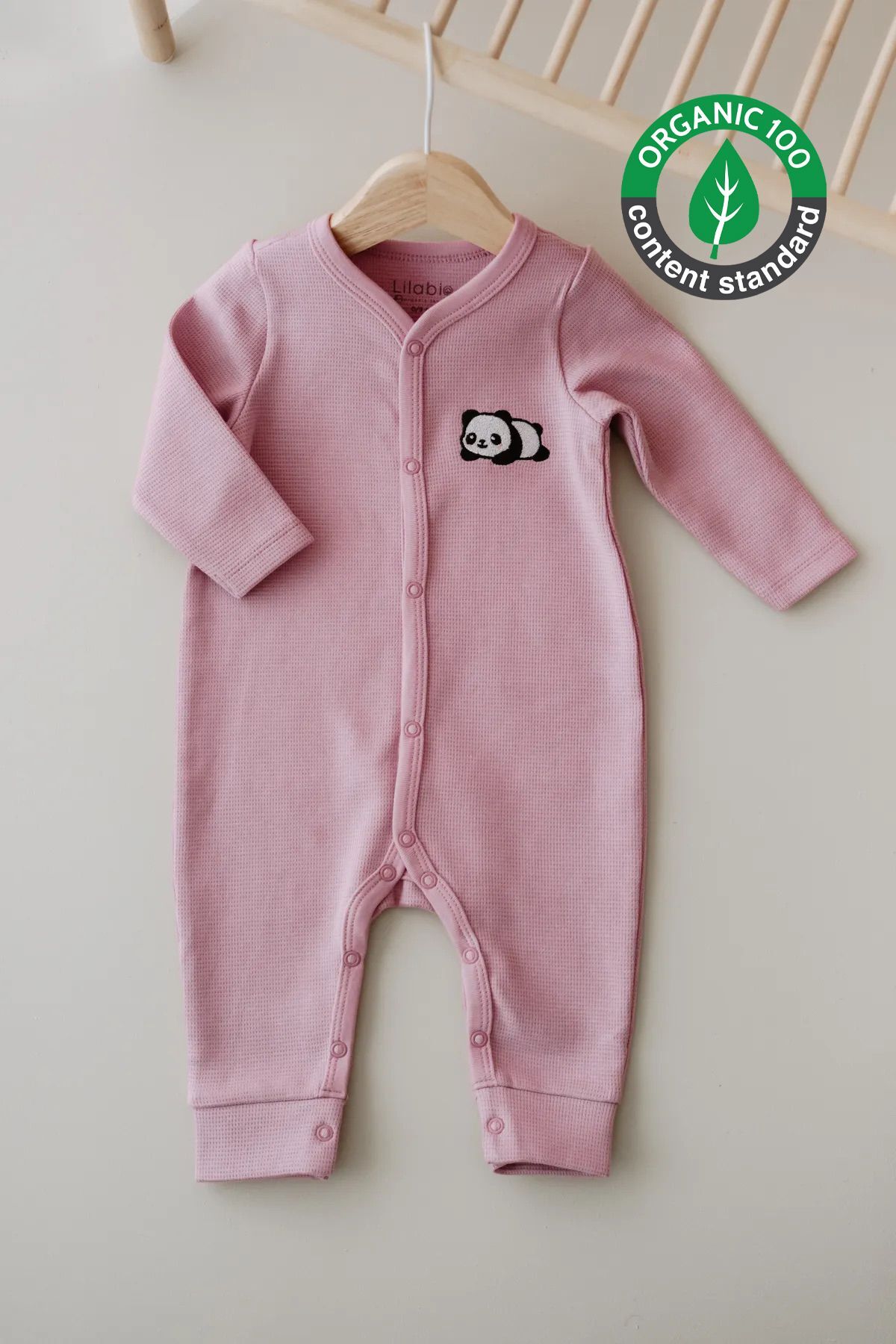 Uzun Kollu Nakış İşlemeli Waffle Kumaş Bebek Tulum 3 Ay - Pembe