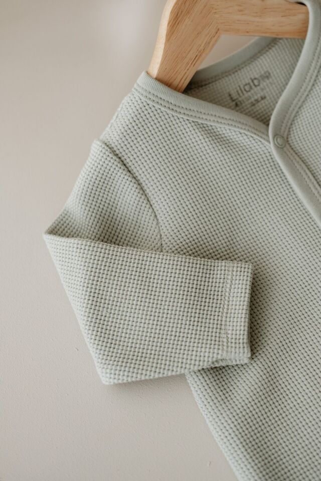 Uzun Kollu Nakış İşlemeli Waffle Kumaş Bebek Tulum 9 Ay - Yeşil