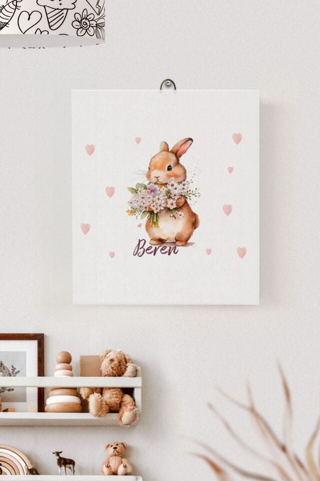 İsme Özel Çocuk Odası Kanvas Tablo Tavşan (17x21 Cm)