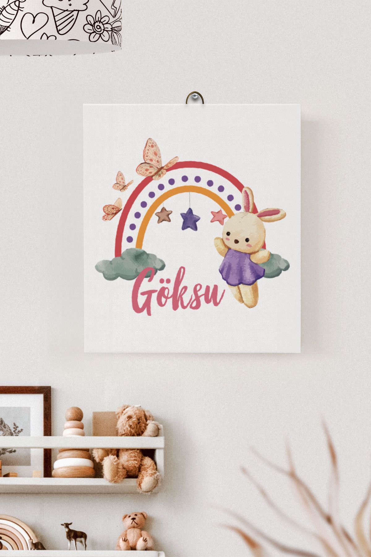 İsme Özel Çocuk Odası Kanvas Tablo Tavşan (17x21 Cm)