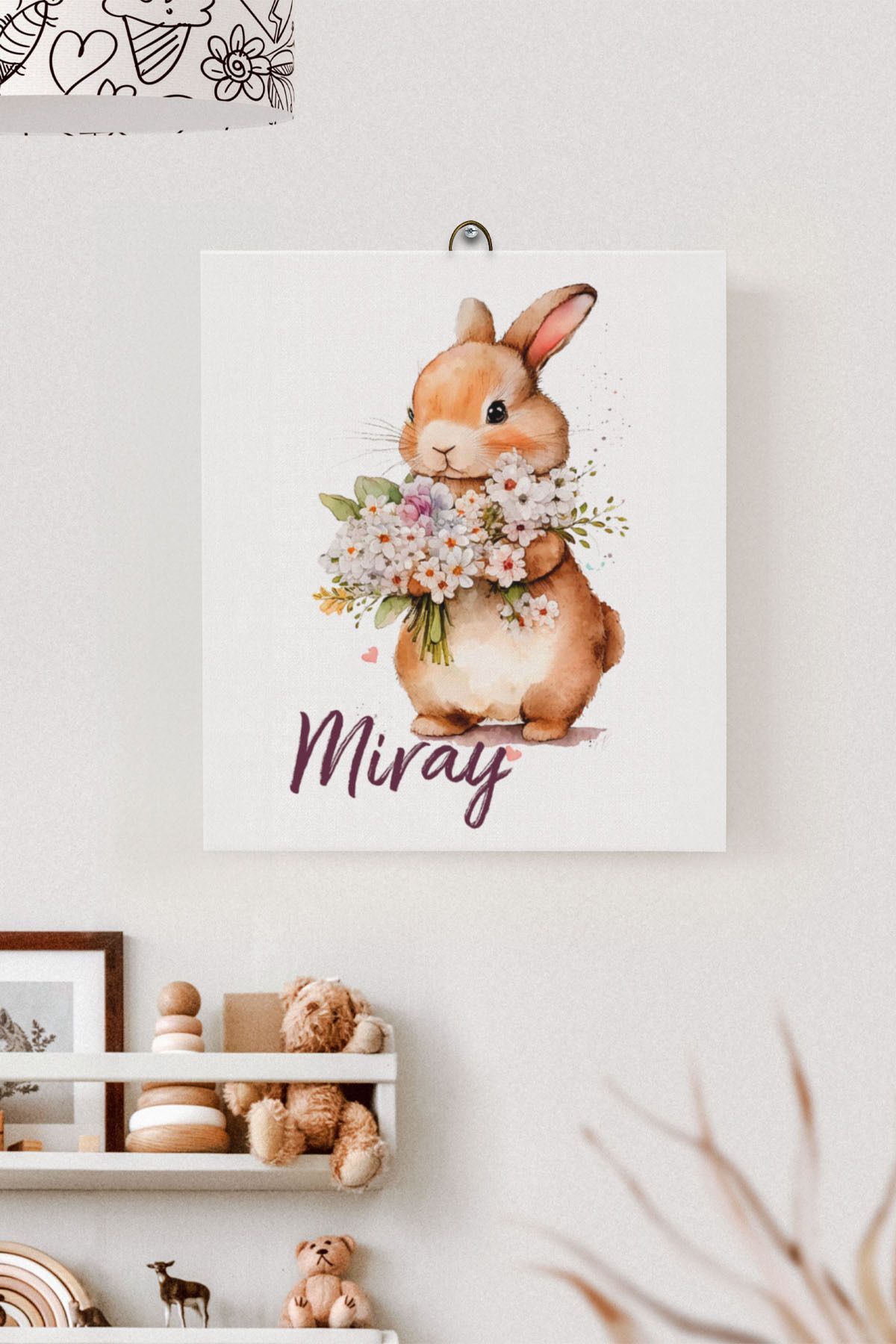 İsme Özel Çocuk Odası Kanvas Tablo Tavşan (17x21 Cm)