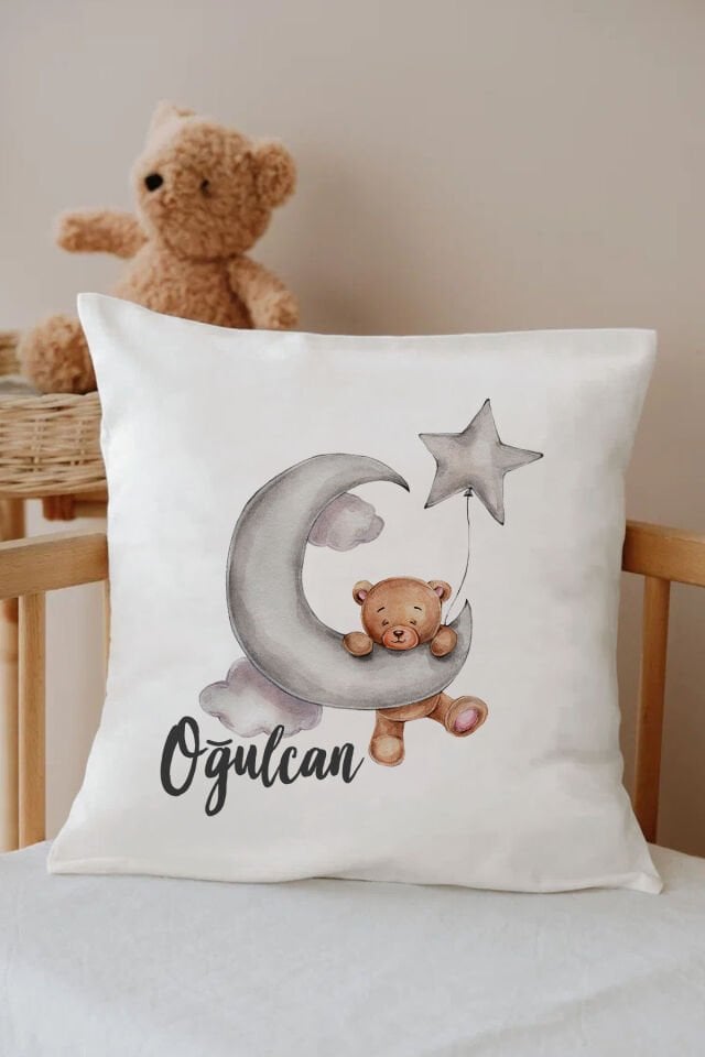 İsme Özel %100 Pamuk Çocuk Odası Kırlent Kılıfı-ayda sallanan