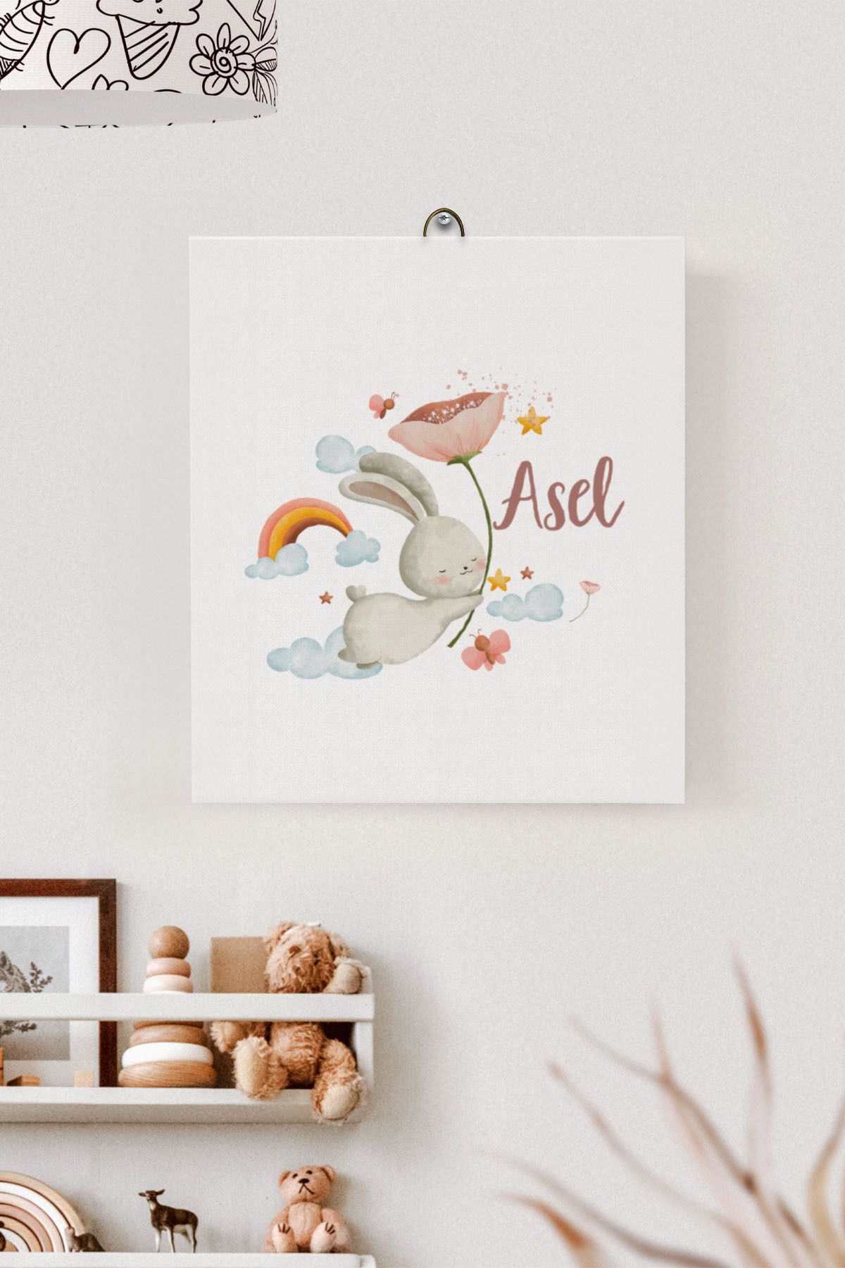 İsme Özel Çocuk Odası Kanvas Tablo Tavşan (17x21 Cm)