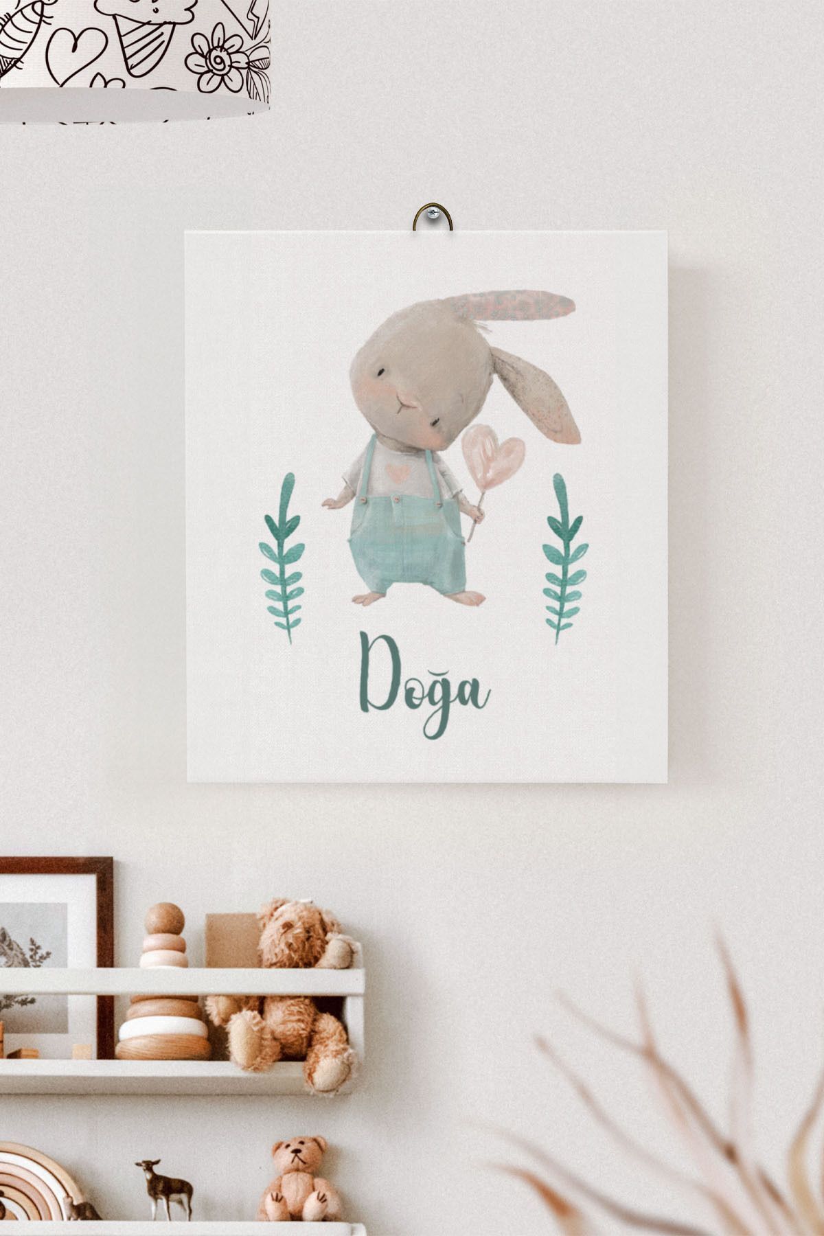 İsme Özel Çocuk Odası Kanvas Tablo Tavşan (17x21 Cm)