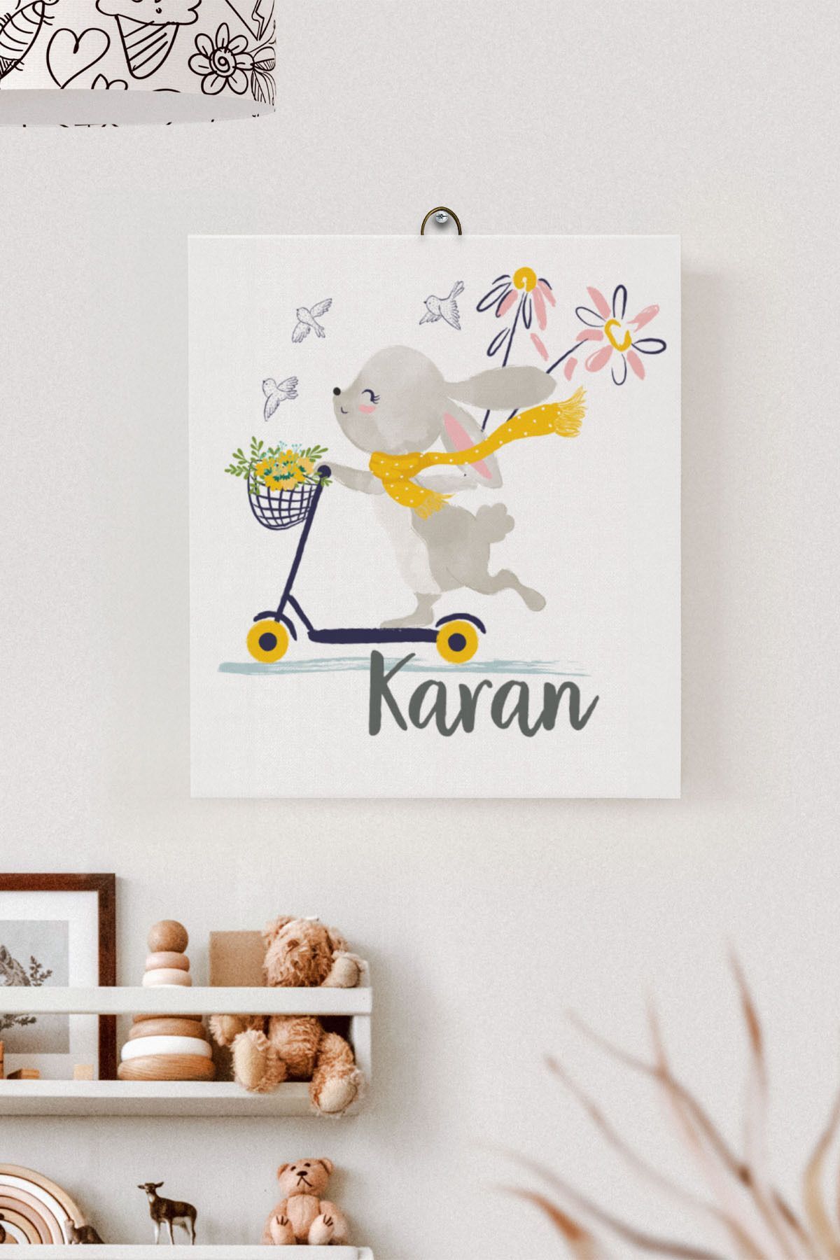 İsme Özel Çocuk Odası Kanvas Tablo Tavşan (17x21 Cm)