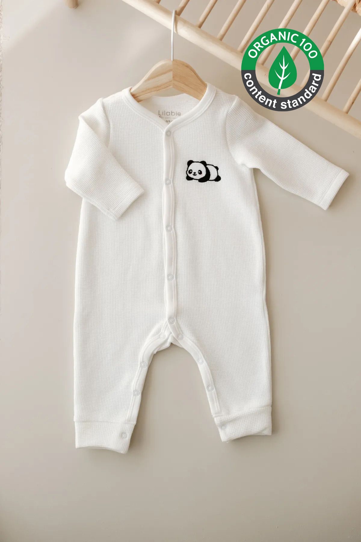 Uzun Kollu Nakış İşlemeli Waffle Kumaş Bebek Tulum 6 Ay - Beyaz