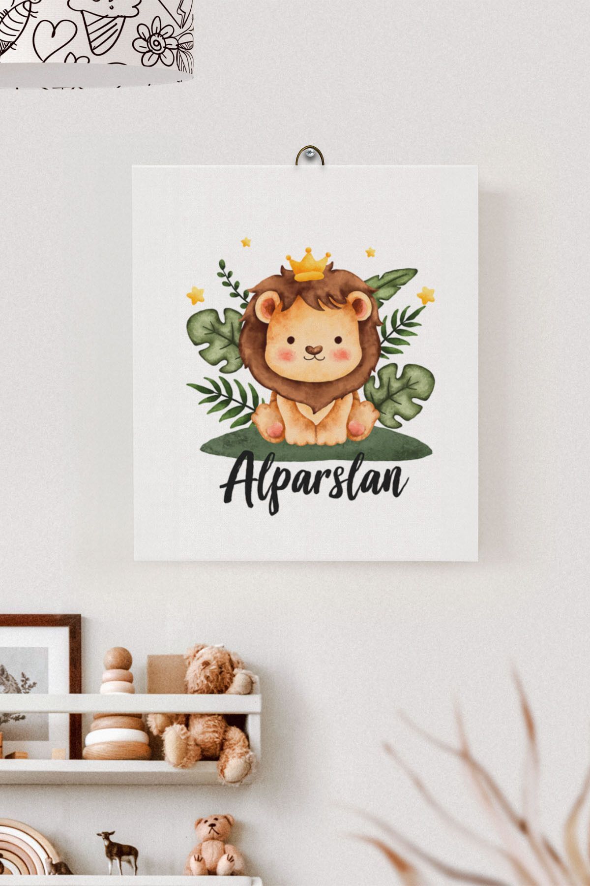 İsme Özel Çocuk Odası Kanvas Tablo Aslan (17x21 Cm)