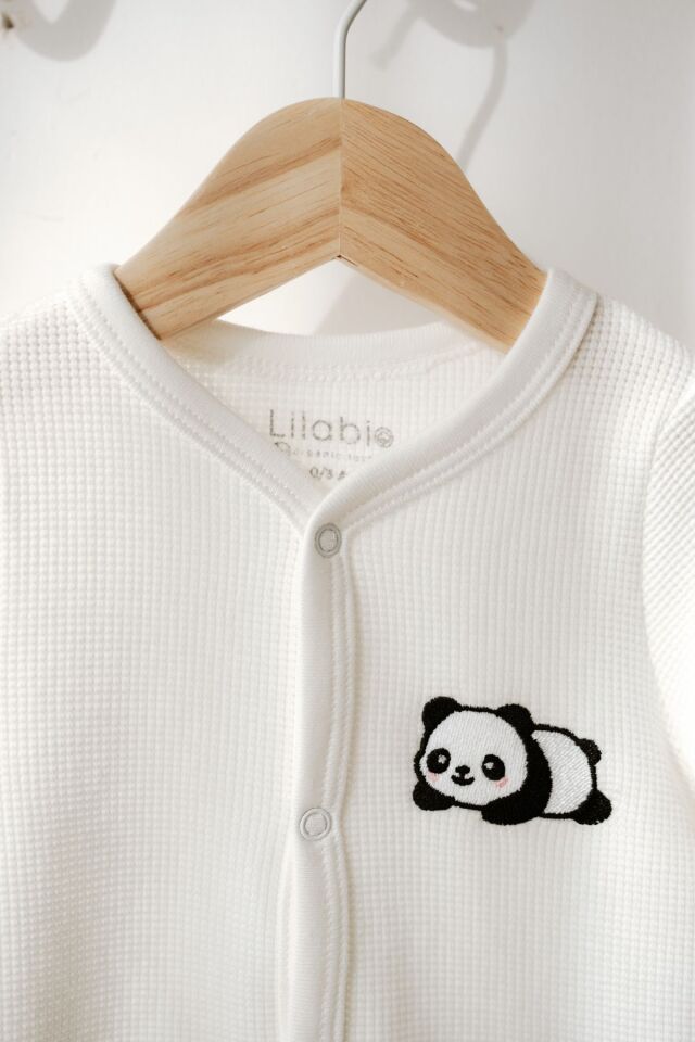 Uzun Kollu Nakış İşlemeli Waffle Kumaş Bebek Tulum 3 Ay - Beyaz