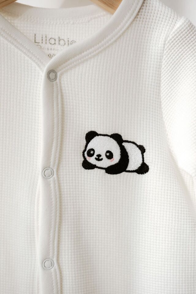 Uzun Kollu Nakış İşlemeli Waffle Kumaş Bebek Tulum 3 Ay - Beyaz