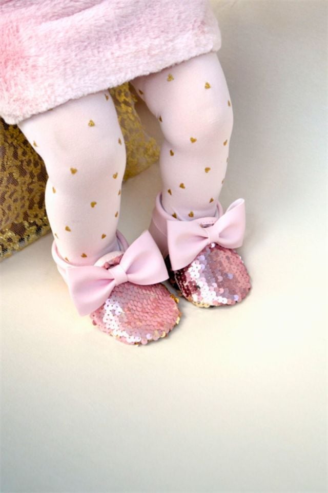 Pembe Pul Payetli Fiyonklu Kız Bebek Makosen