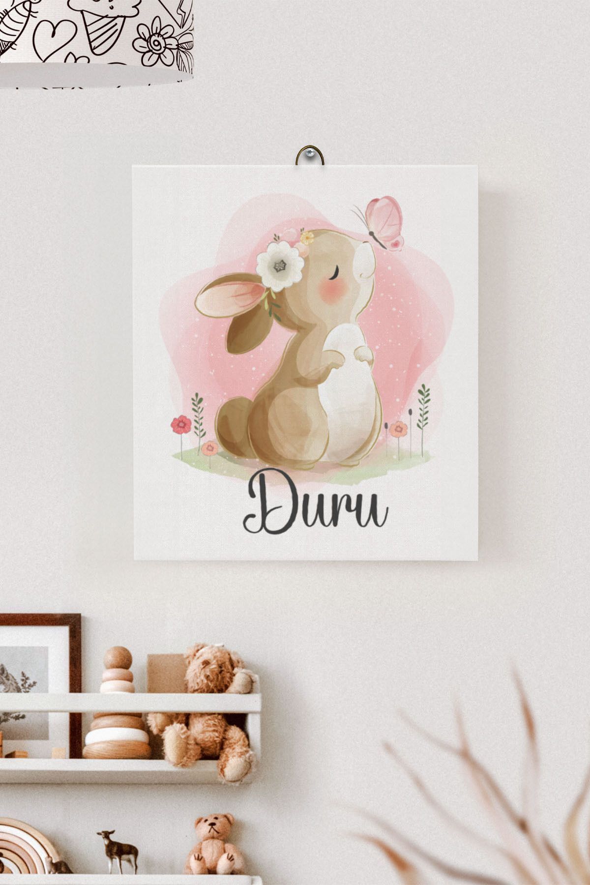 İsme Özel Çocuk Odası Kanvas Tablo Tavşan (17x21 Cm)
