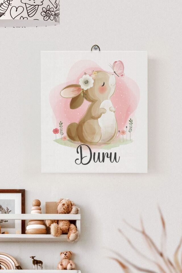 İsme Özel Çocuk Odası Kanvas Tablo Tavşan (17x21 Cm)
