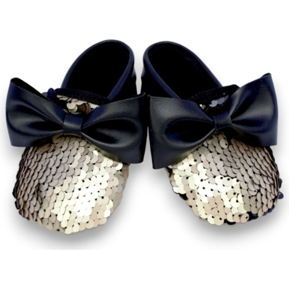 Siyah Gold Pul Payetli Fiyonklu Kız Bebek Makosen