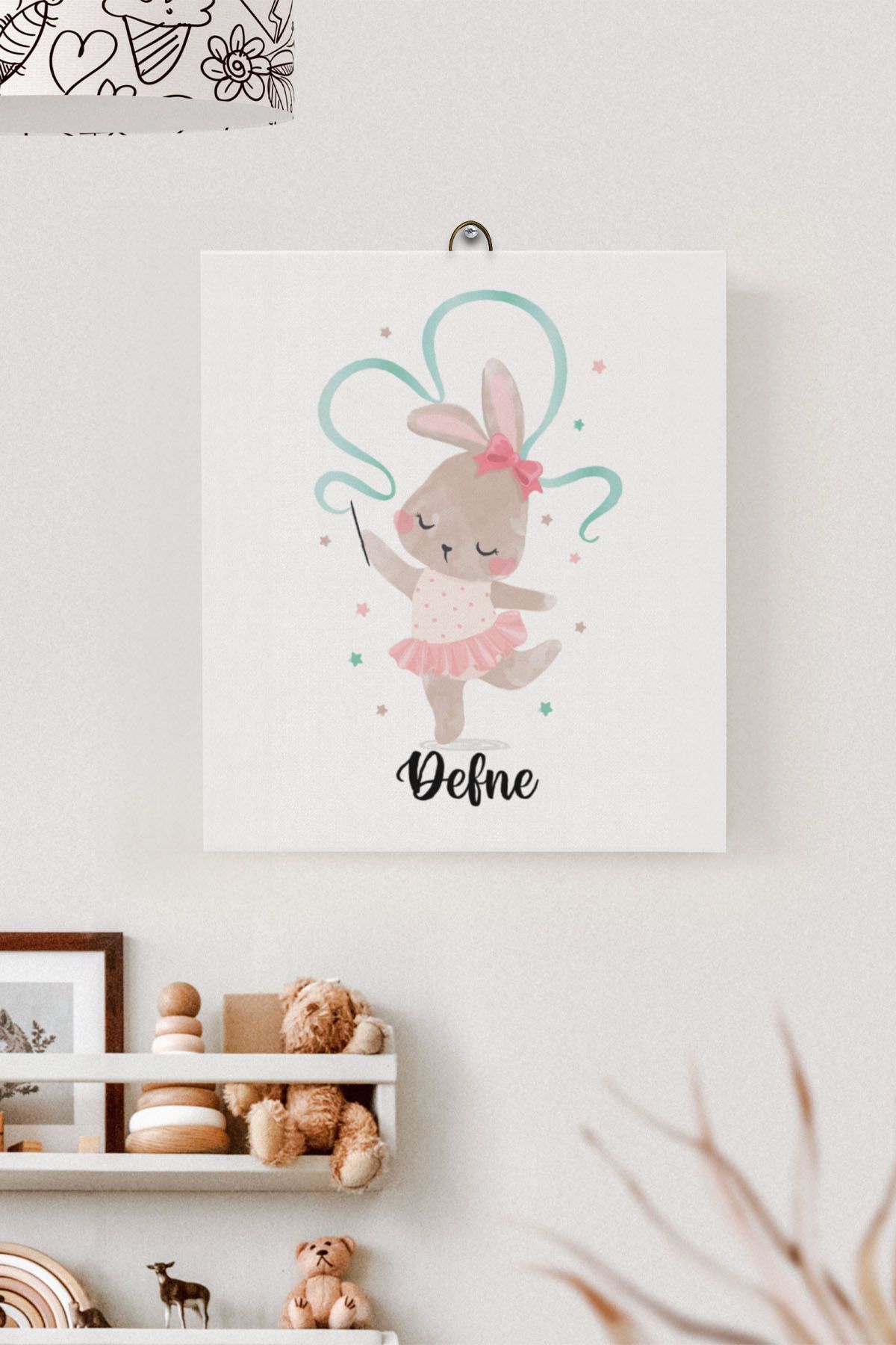 İsme Özel Çocuk Odası Kanvas Tablo Tavşan (17x21 Cm)
