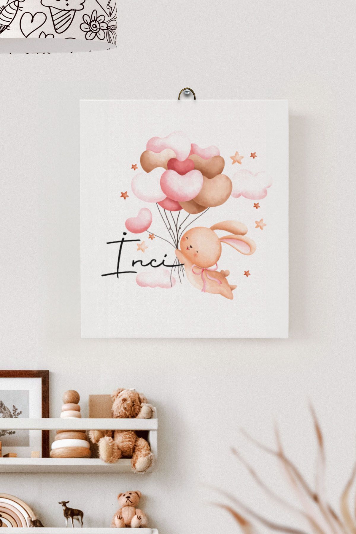 İsme Özel Çocuk Odası Kanvas Tablo Tavşan (17x21 Cm)