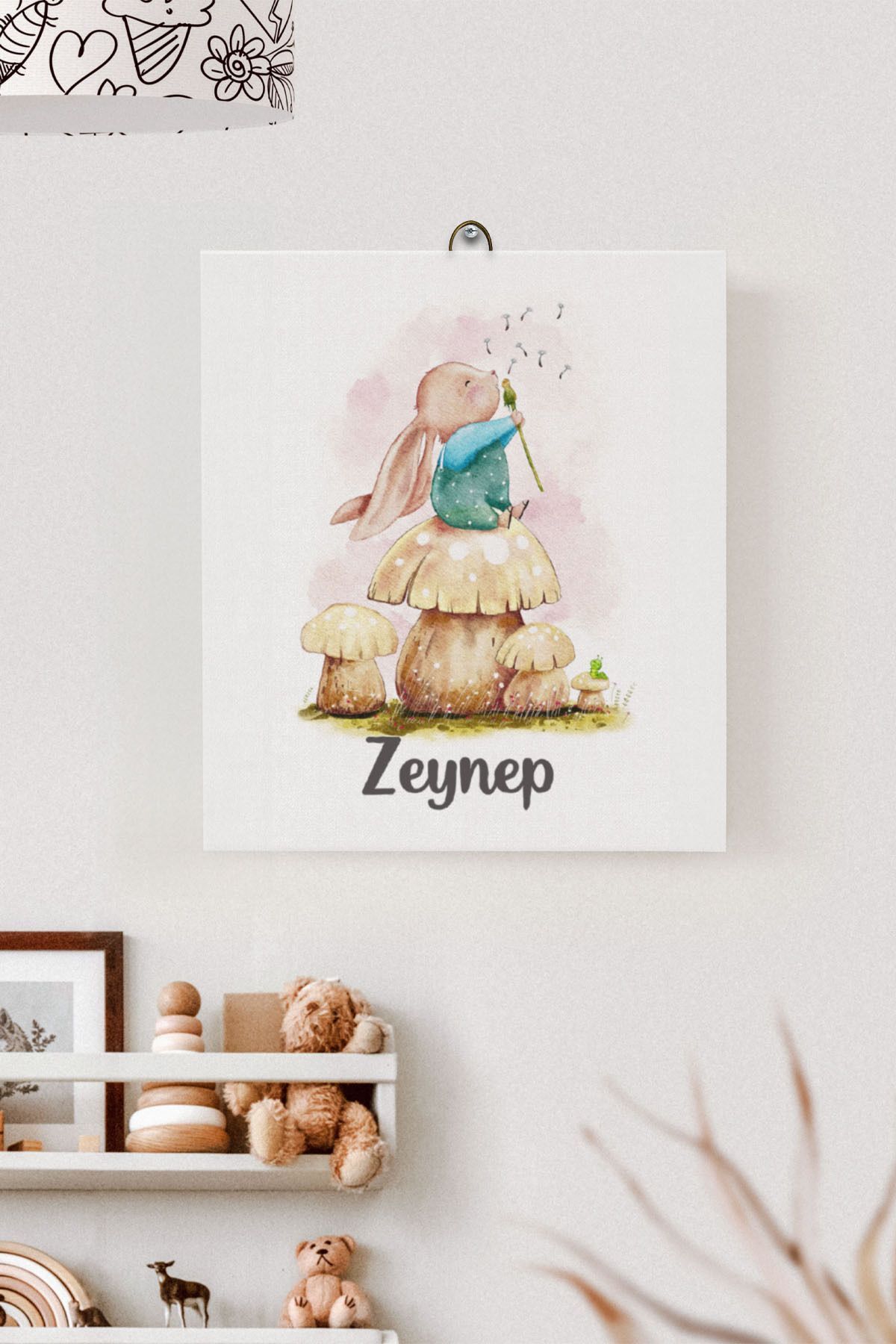 İsme Özel Çocuk Odası Kanvas Tablo Tavşan (17x21 Cm)
