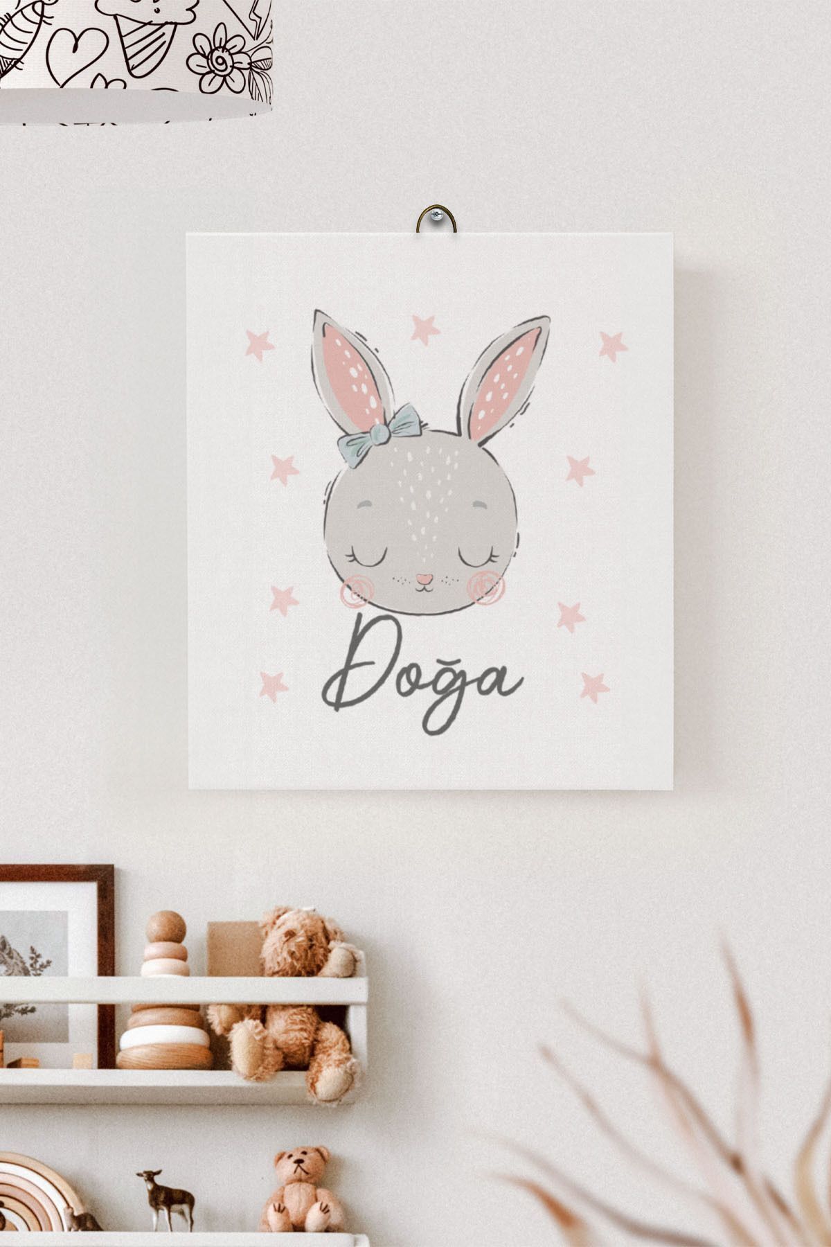 İsme Özel Çocuk Odası Kanvas Tablo Tavşan (17x21 Cm)