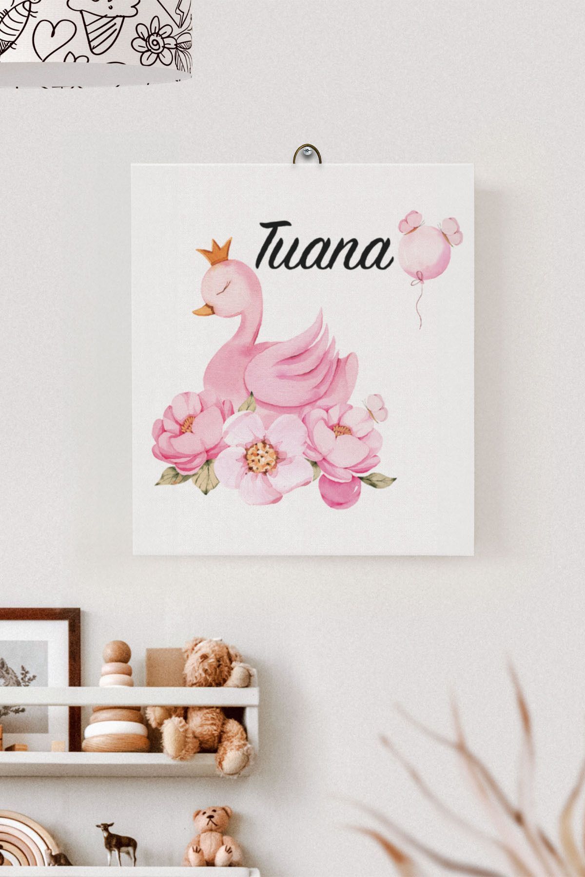 İsme Özel Çocuk Odası Kanvas Tablo Kuğu (17x21 Cm)