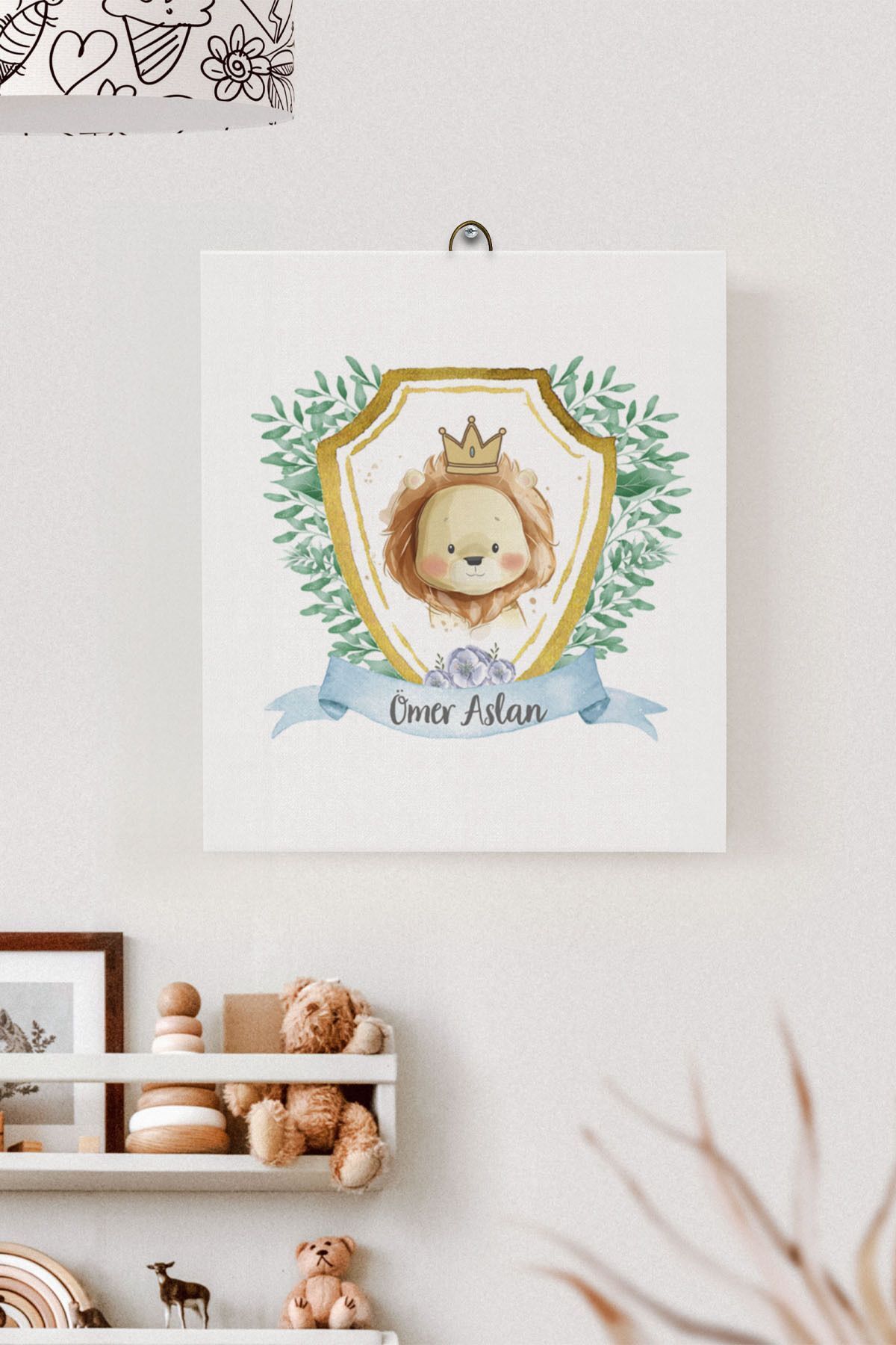 İsme Özel Çocuk Odası Kanvas Tablo Aslan (17x21 Cm)