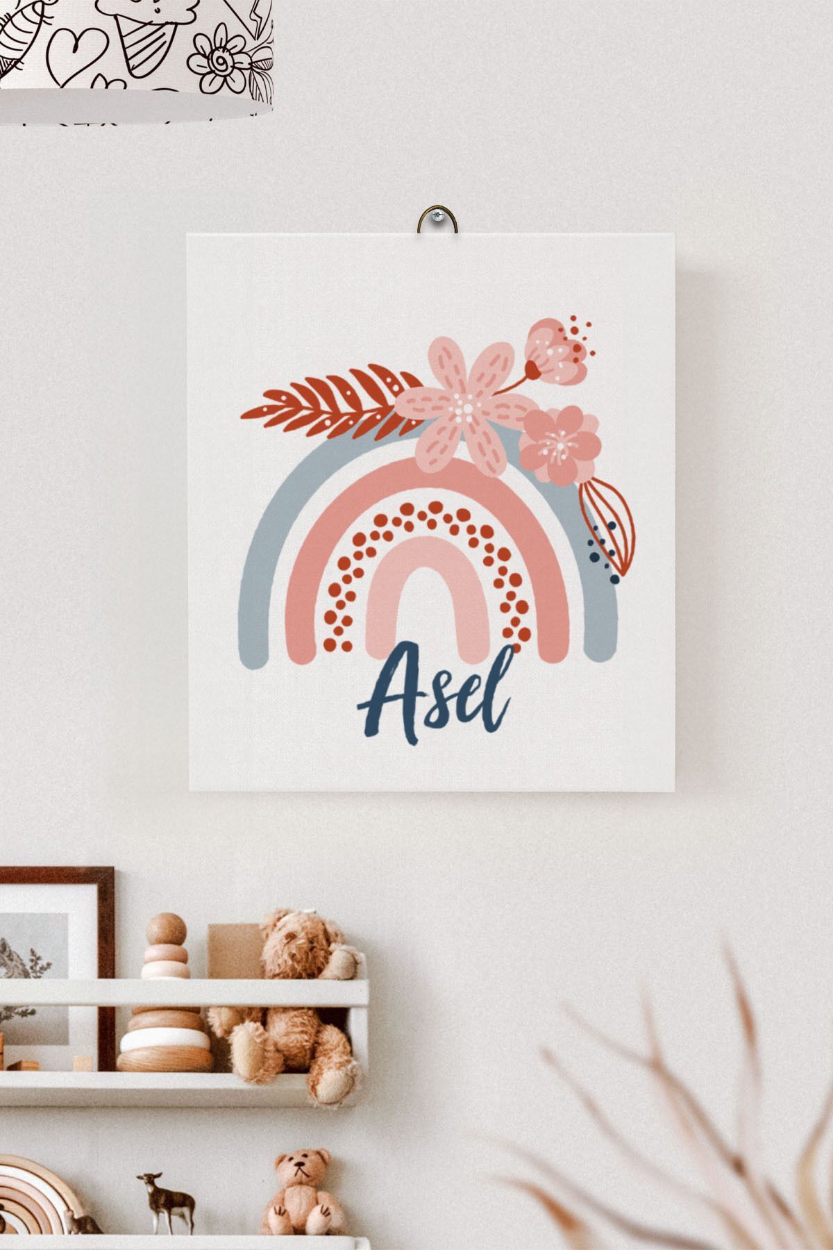 İsme Özel Çocuk Odası Kanvas Tablo Gökkuşağı (17x21 Cm)