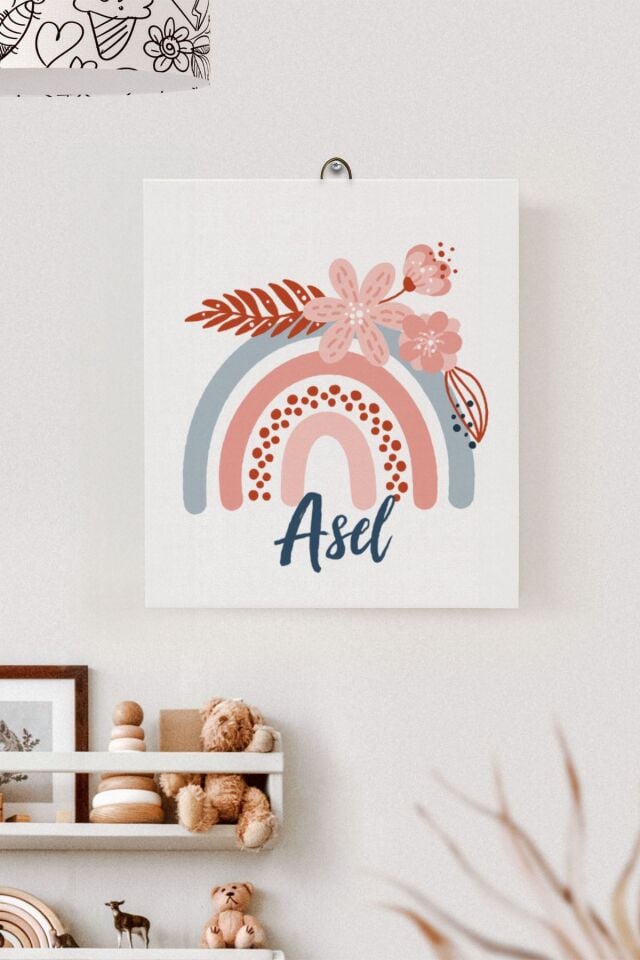 İsme Özel Çocuk Odası Kanvas Tablo Gökkuşağı (17x21 Cm)