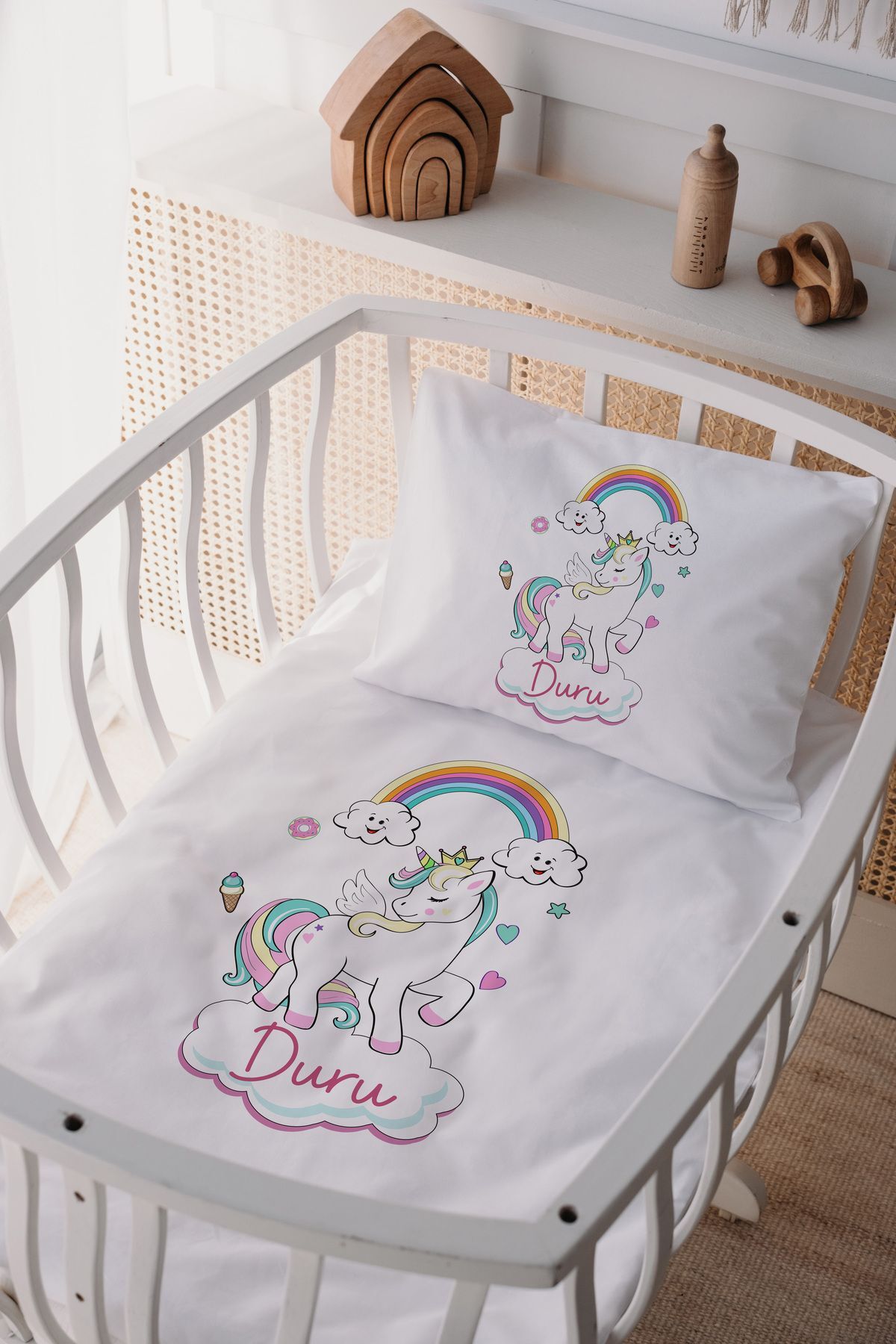%100 Pamuk Saten Anne Yani Beşik Nevresim Takımı Unicorn