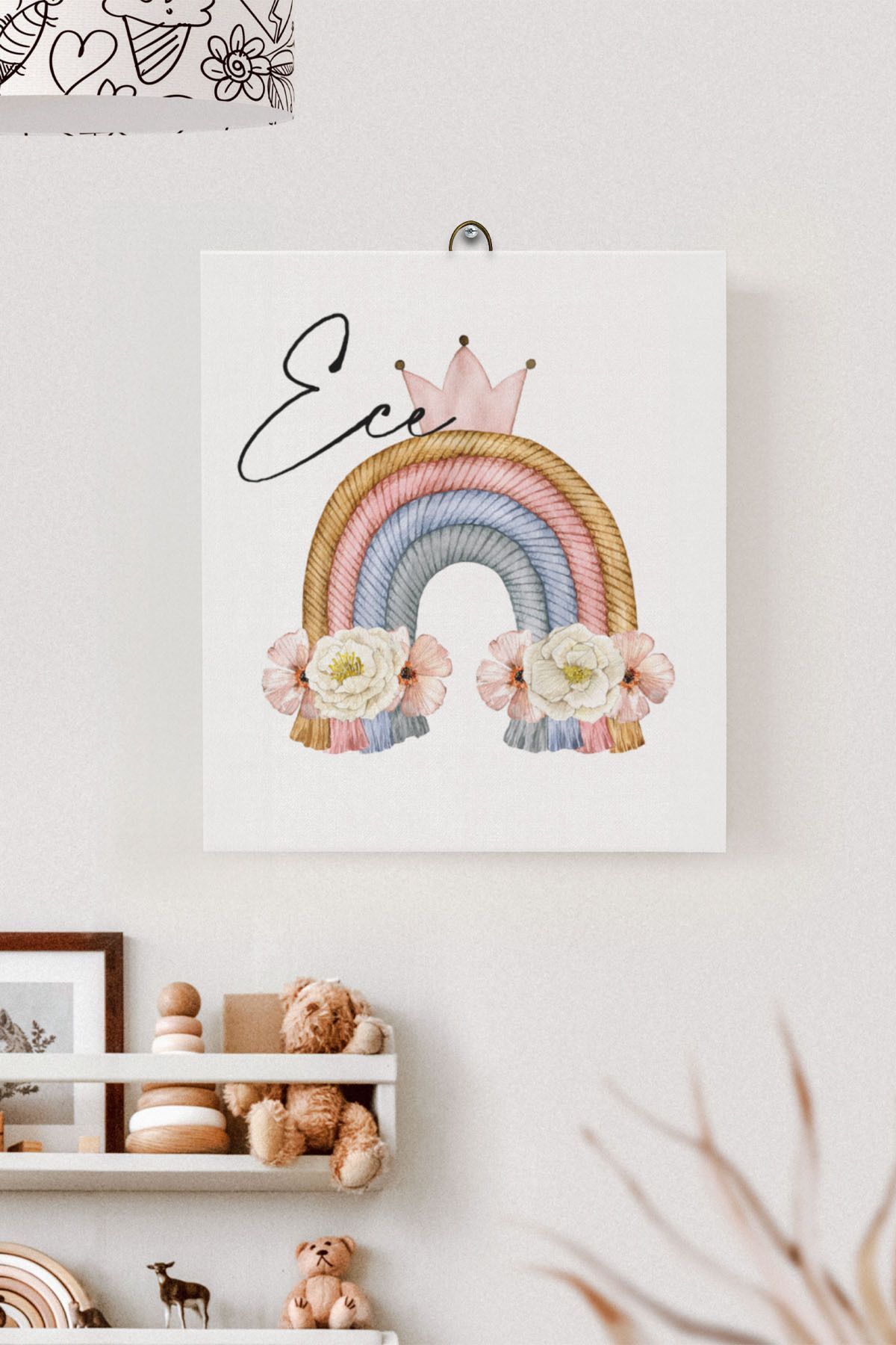 İsme Özel Çocuk Odası Kanvas Tablo Gökkuşağı (17x21 Cm)